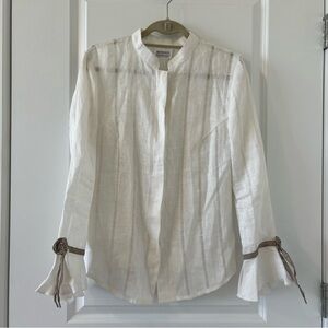 Mindau White pure Linen Blouse with flare sleeves S new